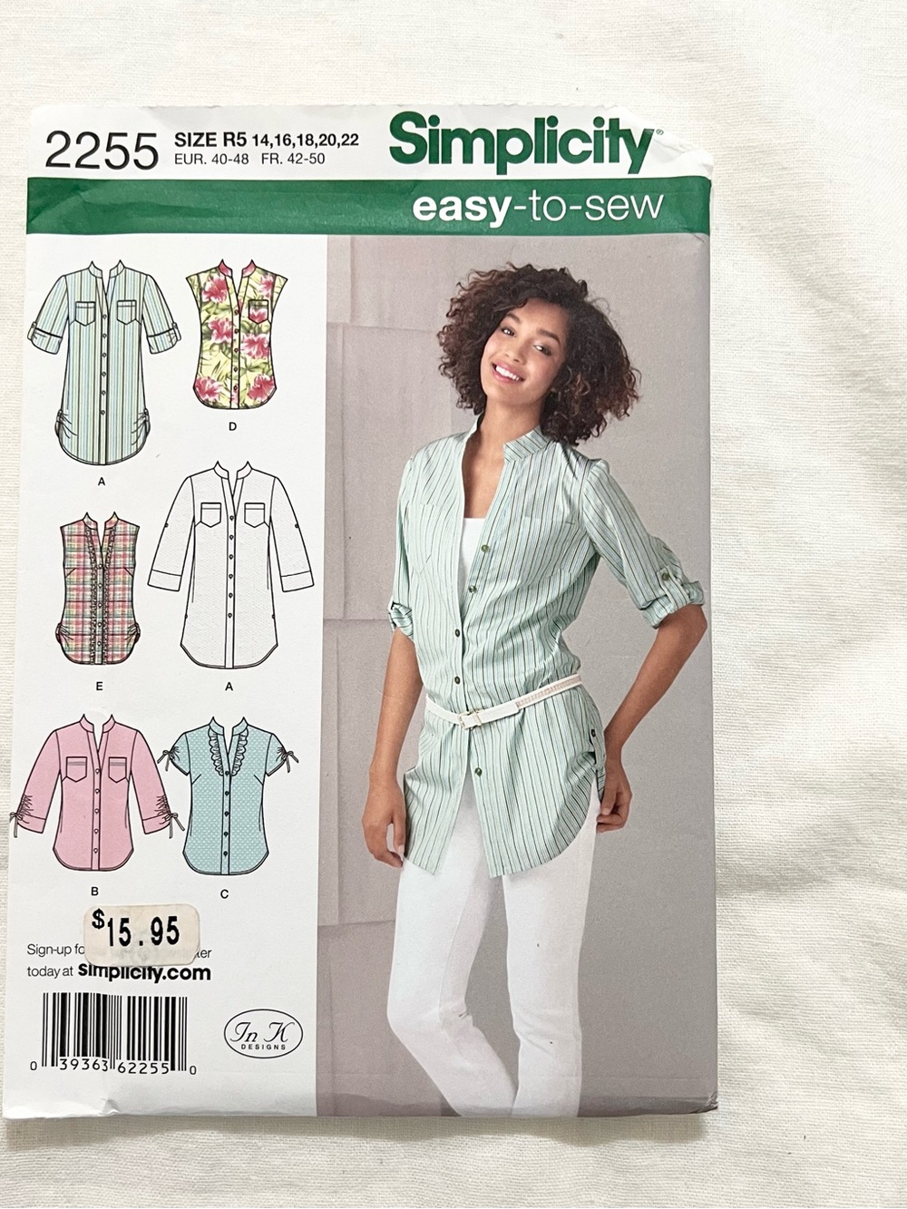 Simplicity 2255 Easy Tunic Shirt Sewing Pattern Size 14-22
